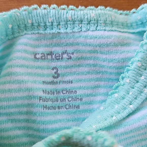 Carter's Teal White Stripped Baby Girl Flamingo Cotton Romper 3M - Picture 5 of 7